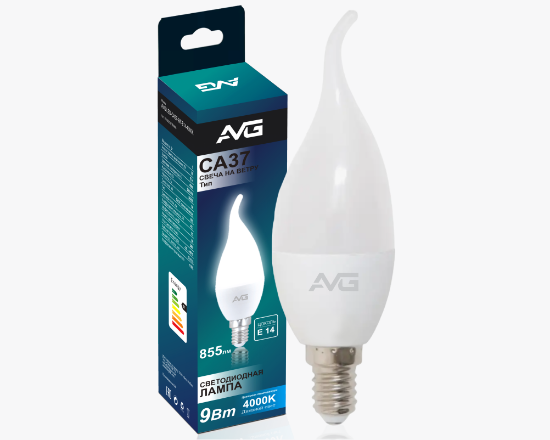 სურათი AVG ნათურა CA37-9W-E14-4K სანთლის ფორმა