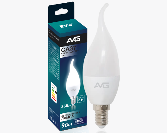 სურათი AVG ნათურა CA37-9W-E14-6K სანთლის ფორმა