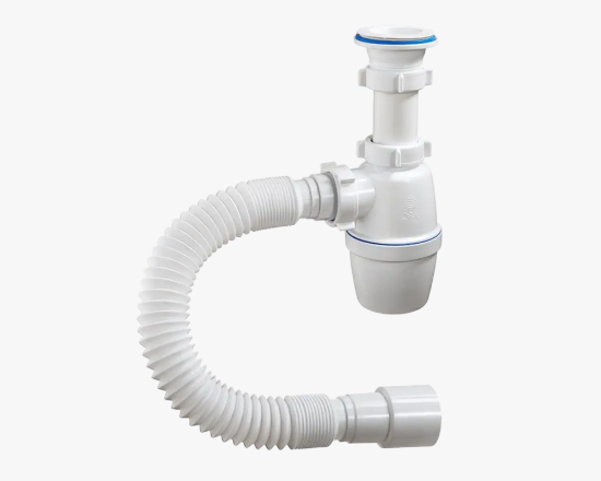 სურათი AB-4001 Orio ბოთლის სიფონი უჟანგავი ფოლადის ბადით 70 მმ, მოქნილი მილით 40-40/50