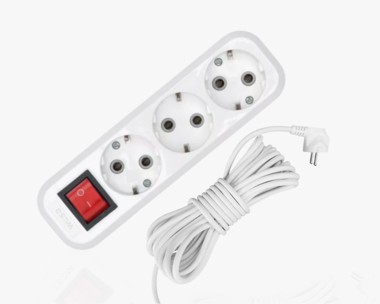 სურათი MGP-212 Extension socket with 2m wire 3-gang with grounding ON/OFF